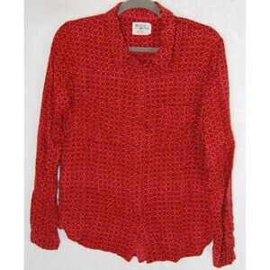 Women's Holding Horses 12 Button Up Rayon Red Pink L/S Shirt Boho Grunge Preppy